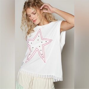 M POL Off White Star Embellished Sleeveless Top